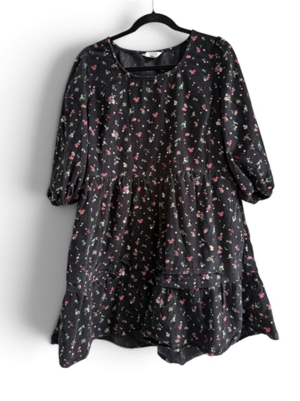 Girls' Black Floral Tiered Dress